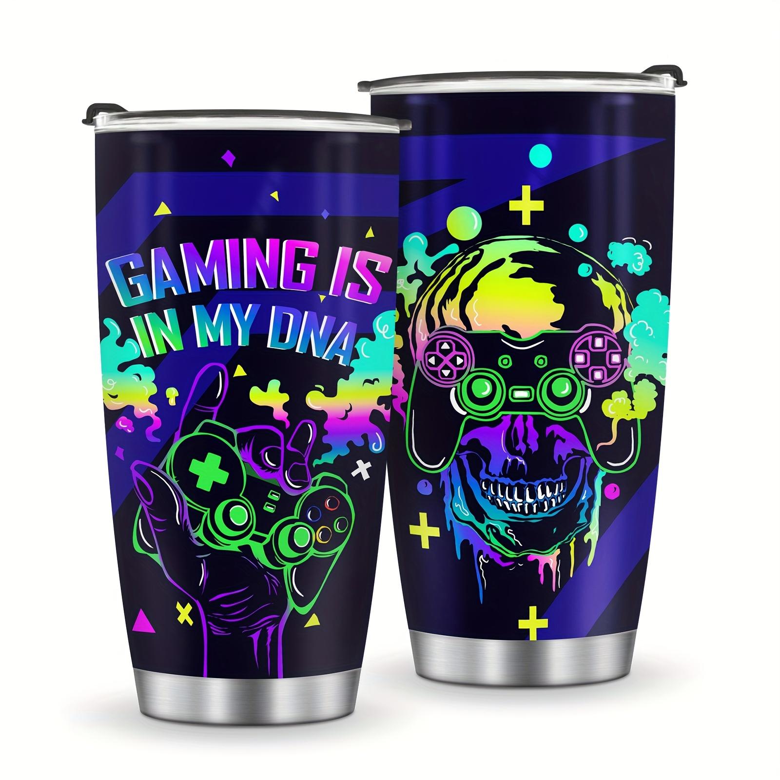 Neon Gamer artwork on 20oz insulated tumbler, additional product detail, view 2